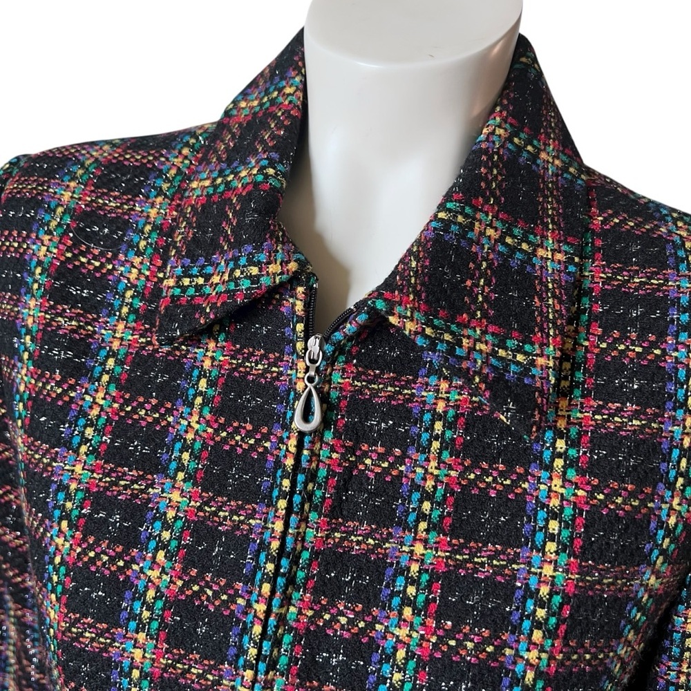 Vintage Sag Harbor Rainbow Metallic Tweed Blazer Jacket Zip Up Size 8